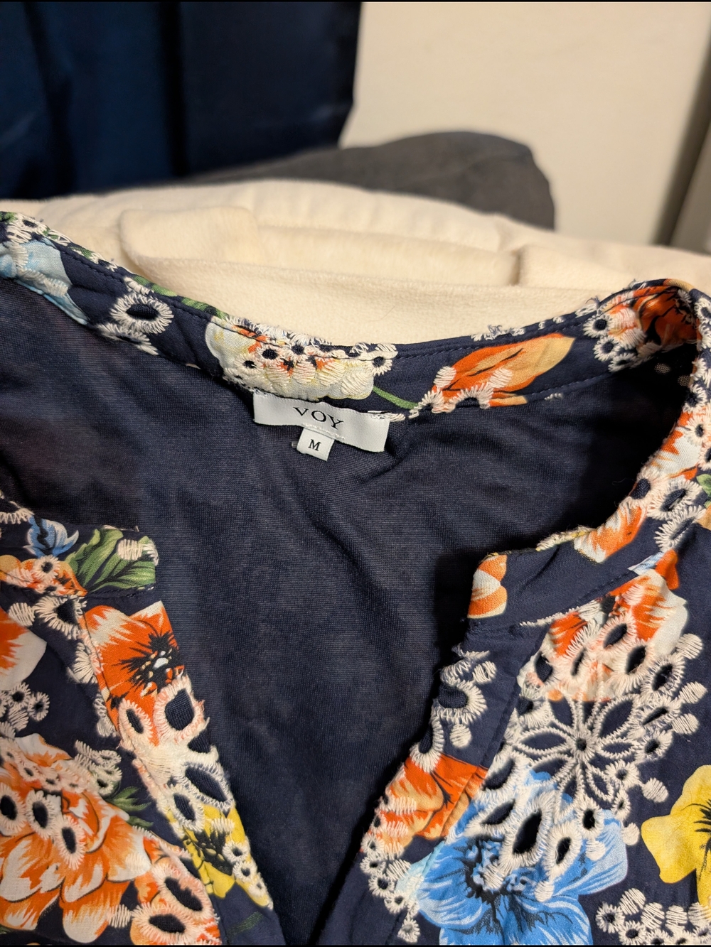 Voy Navy Floral Eyelet Tiered Dress - Picture 2 of 8